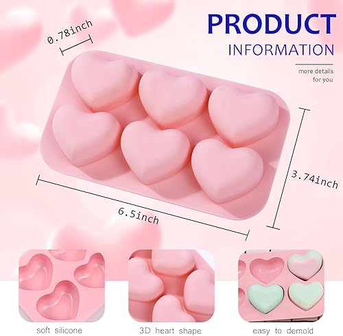 Miniatura 9 de Molde de silicona con forma de corazón de diamante de 6 cavidades para hornear, moldes antiadherentes para bombas de chocolate para el día de San