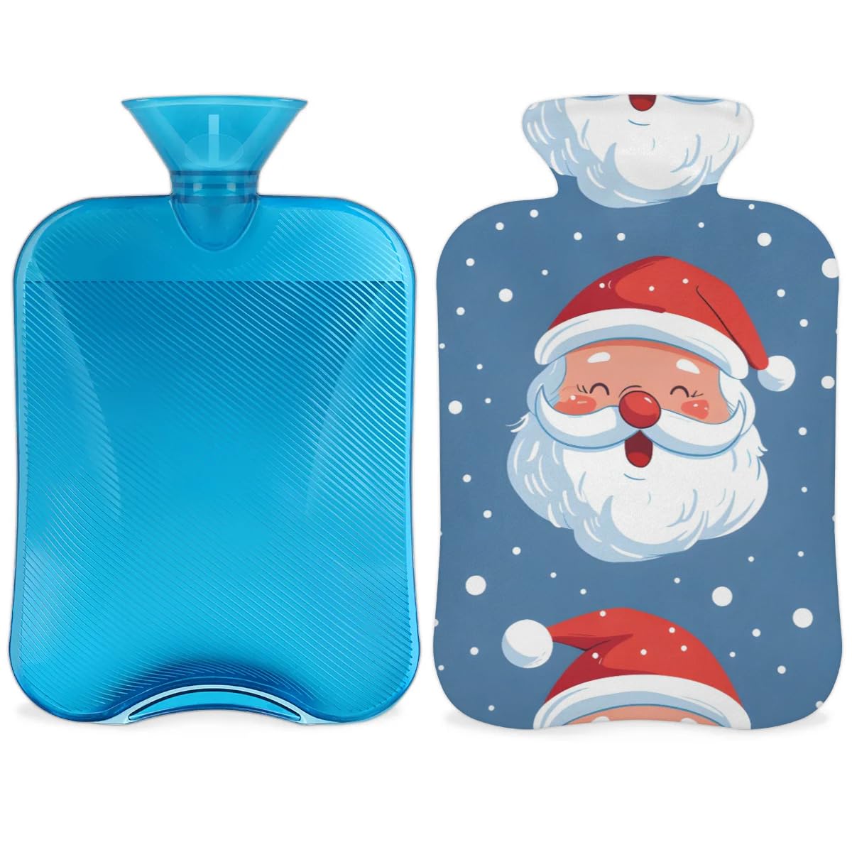Hot Water Bottle with Soft Cover,2L Abstract Santa Claus Hot Water Bag for Hot and Cold Compress, Hand Feet Warmer, Bright Santa Claus Rubber Hot or Cold Water Bottle Halloween Christmas Decorations