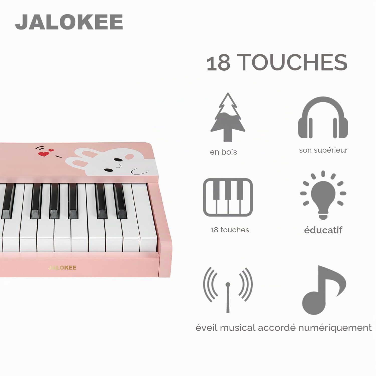 Clavier de Piano pour enfants, Piano numérique 18 touches, Mini cadeau d’instrument éducatif de musique, jouet en bois pour les tout-petits filles garçons (Rose)