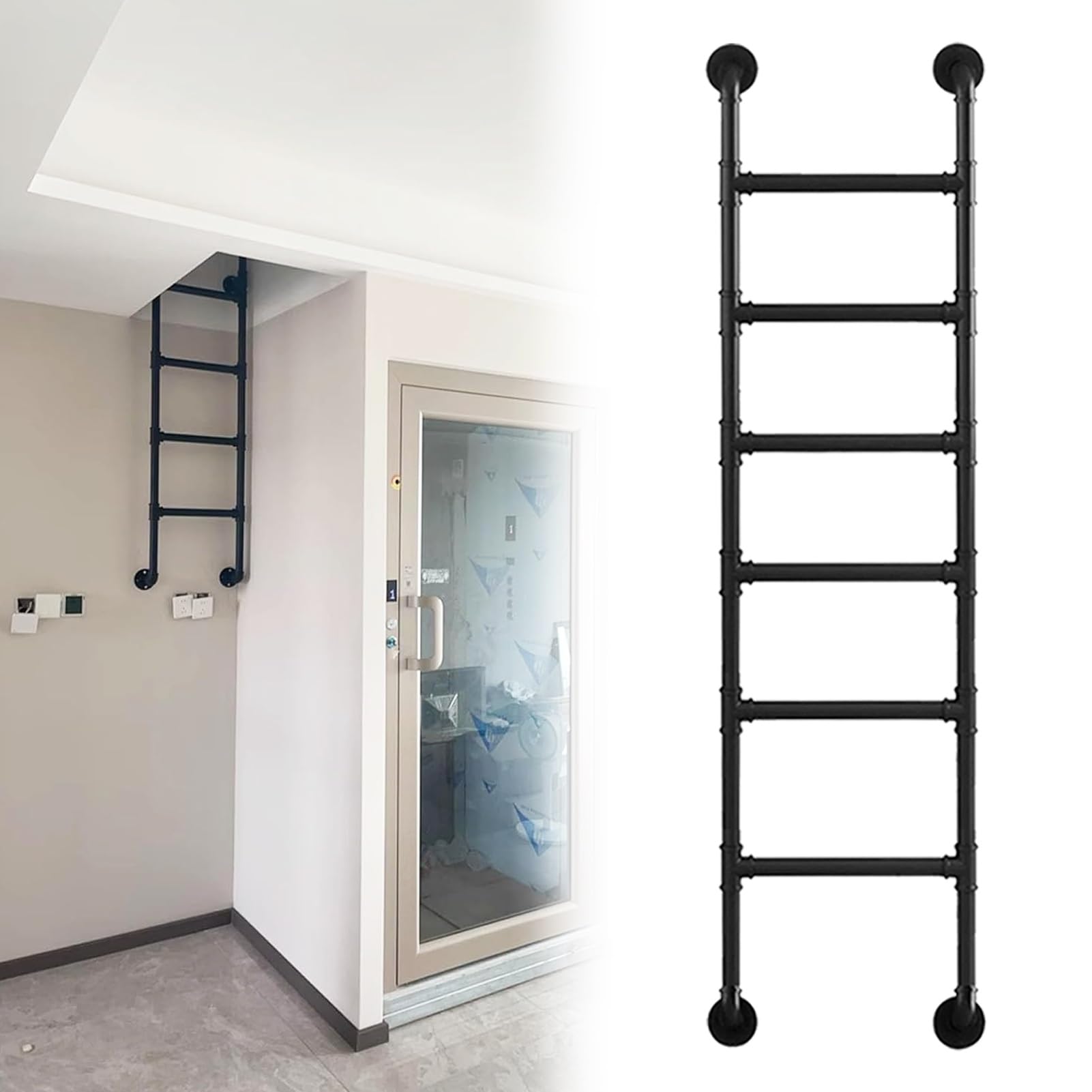 Escalera de hierro forjado de hierro forjado montada en la pared para el ático de la ventana, con diseño antideslizante para el hogar, loft, escalera de escape de incendios, 100 300 cm (175 cm)