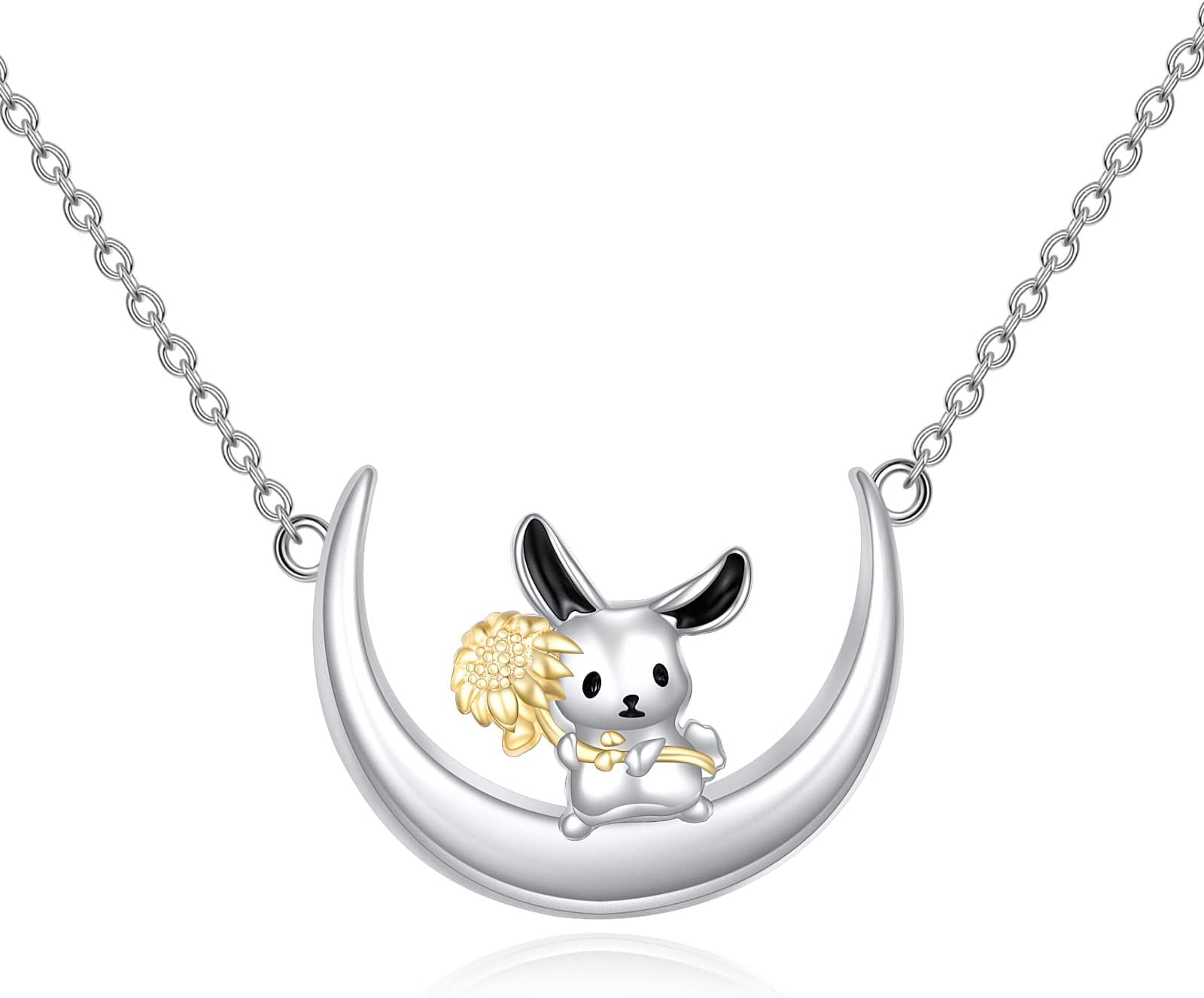 YAFEINI Rabbit Gifts Bunny On The Moon Necklace Sterling Silver Dainty Crescent Moon Pendant Delicate Animal Jewelry for Women Daughter