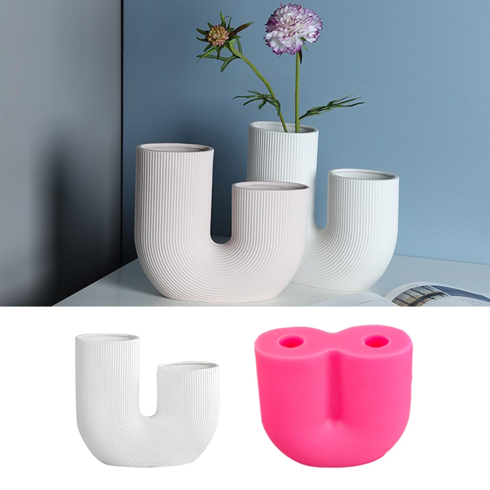 Stampo per vaso di fiori a forma di U, in silicone, flessibile, per resina, candelieri, gesso, decorazioni per la casa