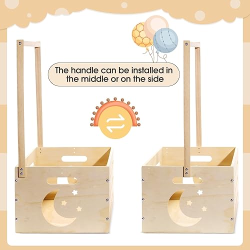 Miniatura 3 de Yerliker Armario de madera para baby shower, cesta de almacenamiento de bebé arcoíris con asa, caja de regalo de madera para baby shower, cesta