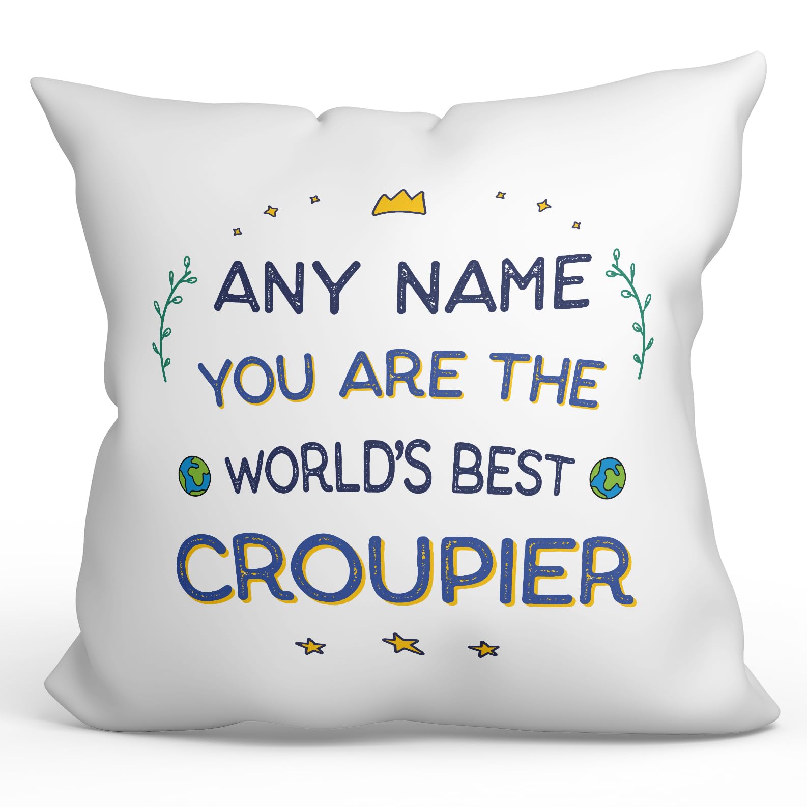 MUGFFINS Personalised Cushion for CROUPIER Padding included - in English - World's Best - Funny custom gift - Pillow: cover and filling 15.7x15.7 inches — image 1