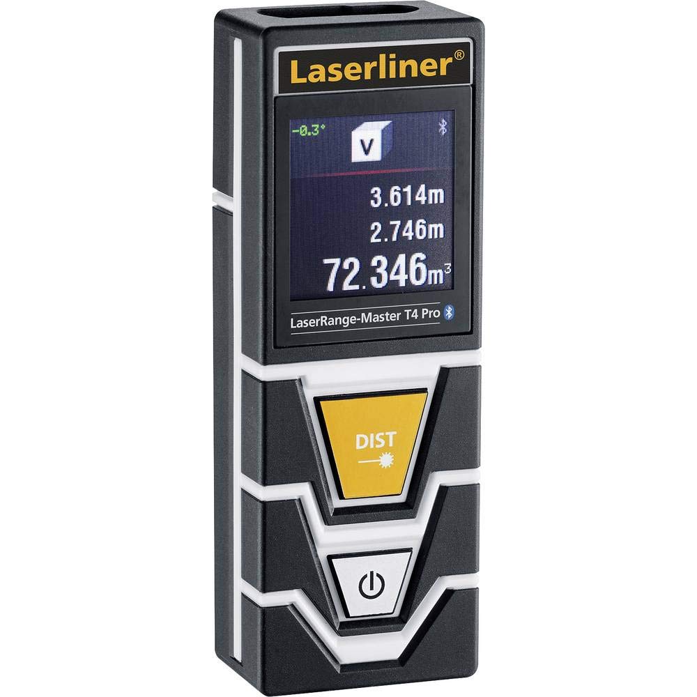 LASERLINER - LaserRange-Master T4 Pro - Télémètre - Mesures précises - Longueurs, surfaces, volumes - Mesure angles - Portée 40 m - Écran tactile - Bluetooth - Filetage pour trépied - Facile