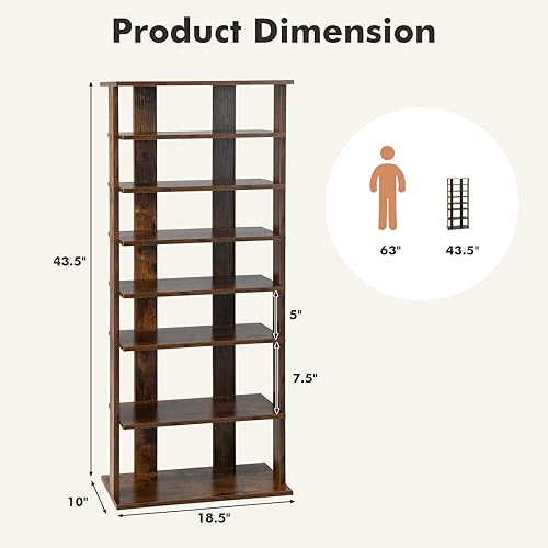 Miniatura 3 de COSTWAY Zapatero de 7 niveles, organizador vertical alto y estrecho de doble fila, zapatero independiente para espacios pequeños, entrada, armario,
