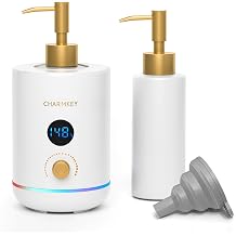 CHARMKEY Massage Oil Warmer, Body Oil Warmer Heating Temperature Control Lotion Cream Oil Heater for Spa, Home, 2 Oil Bottle Dispensers, 2 Silicone Funnels White