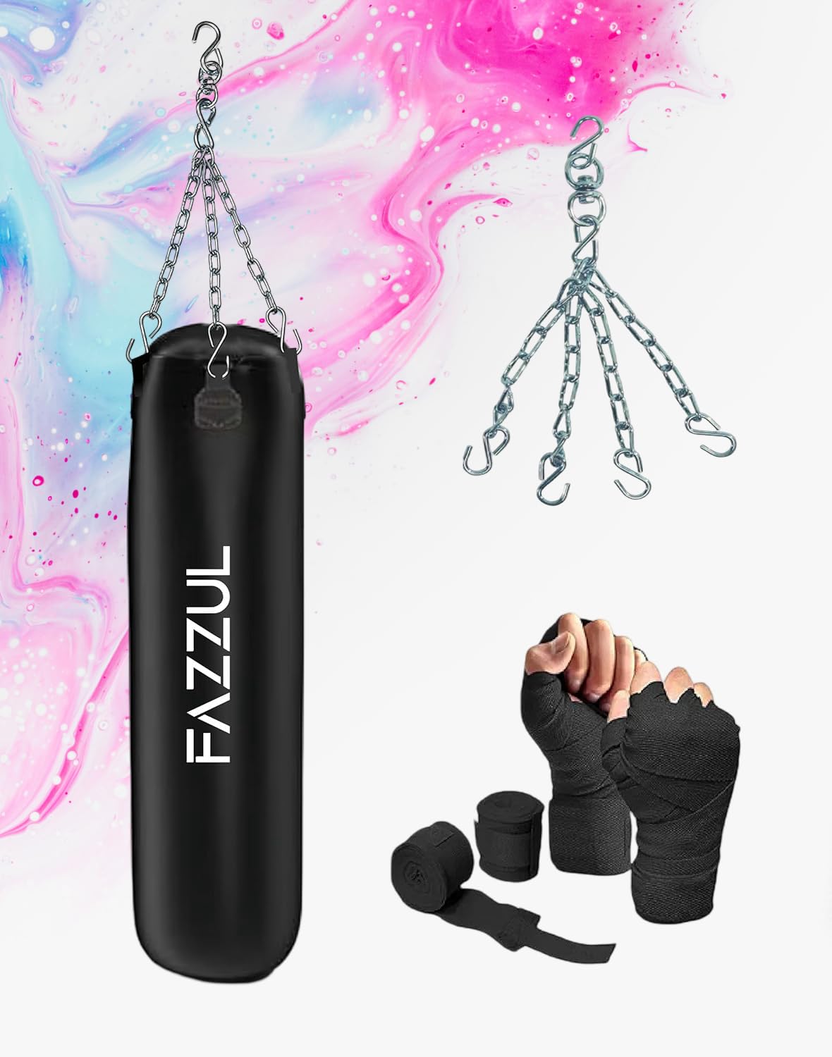 Punching Bag Boxing Bag for Home Gym Heavy Duty Punching Bag with Stainless Steel Hanging Chain 2Feet Unfilled Synthetic Leather and Hand Wrap for (MMA,Kickboxing,Muay Thai,Taekwondo,Judo,Karate)-picture-10