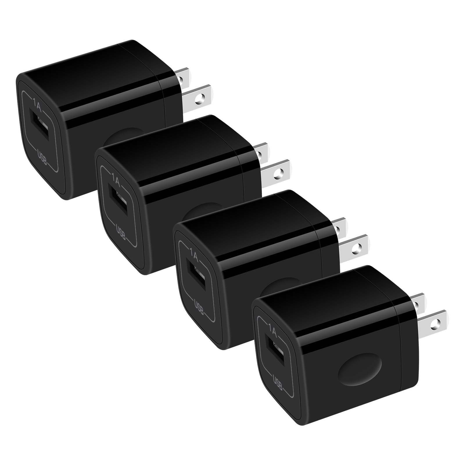 Single Port Charging Block, 4Pack 1A/5V Black Wall Charger Box USB Charging Plug Cube Brick for iPhone 15 14 Pro Max 13 12 11 XS X 8 Plus,Samsung Galaxy S23 A53 A15 A13 S22,Moto,Android Phone Chargers