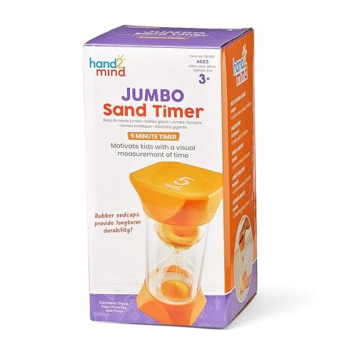 Miniatura 7 de hand2mind Temporizadores de arena jumbo naranja temporizador de arena de 5 minutos temporizador de arena de reloj de arena con tapas de goma suave