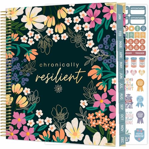 bloom daily planners Undated Chronic Illness Planner & Medical Journal - 12 Month Pain & Symptom Tracker Mood & Medication Log Appointment Organizer (7 x 9) - Chronically Resilient