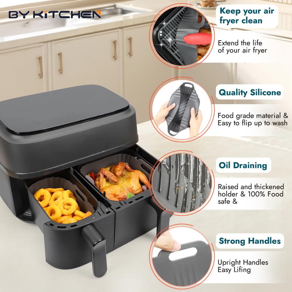 BYKITCHEN Airfryer Zubehör für Philips Dual Basket Airfryer 3000-Serie/5000 Series, Tefal 5,2/3,1 L Dual Easy Fry, Silikonform Heißluftfritteuse zubehör für Phillips NA350/00/NA550/00