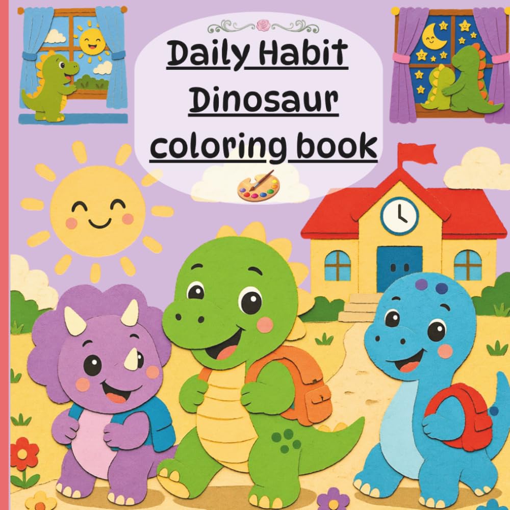 Cute Dinosaur Coloring Book for Kids Ages 2–6: Fun & Easy Dino Coloring Pages That Teach Daily Good Habits, Manners & Routines | Toddler Activity Book for Boys & Girls