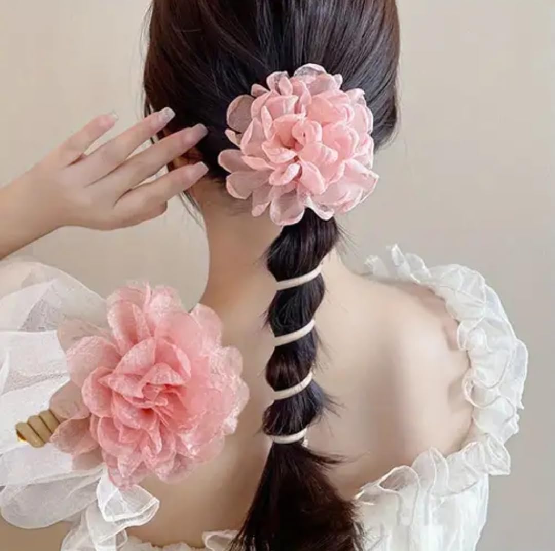 Ziory 1 Pc Telephone Wire Floral Hair spiral Hair Tie for Girls- Pink (B0D4J66NSK) Amazon Price History, Amazon Price Tracker