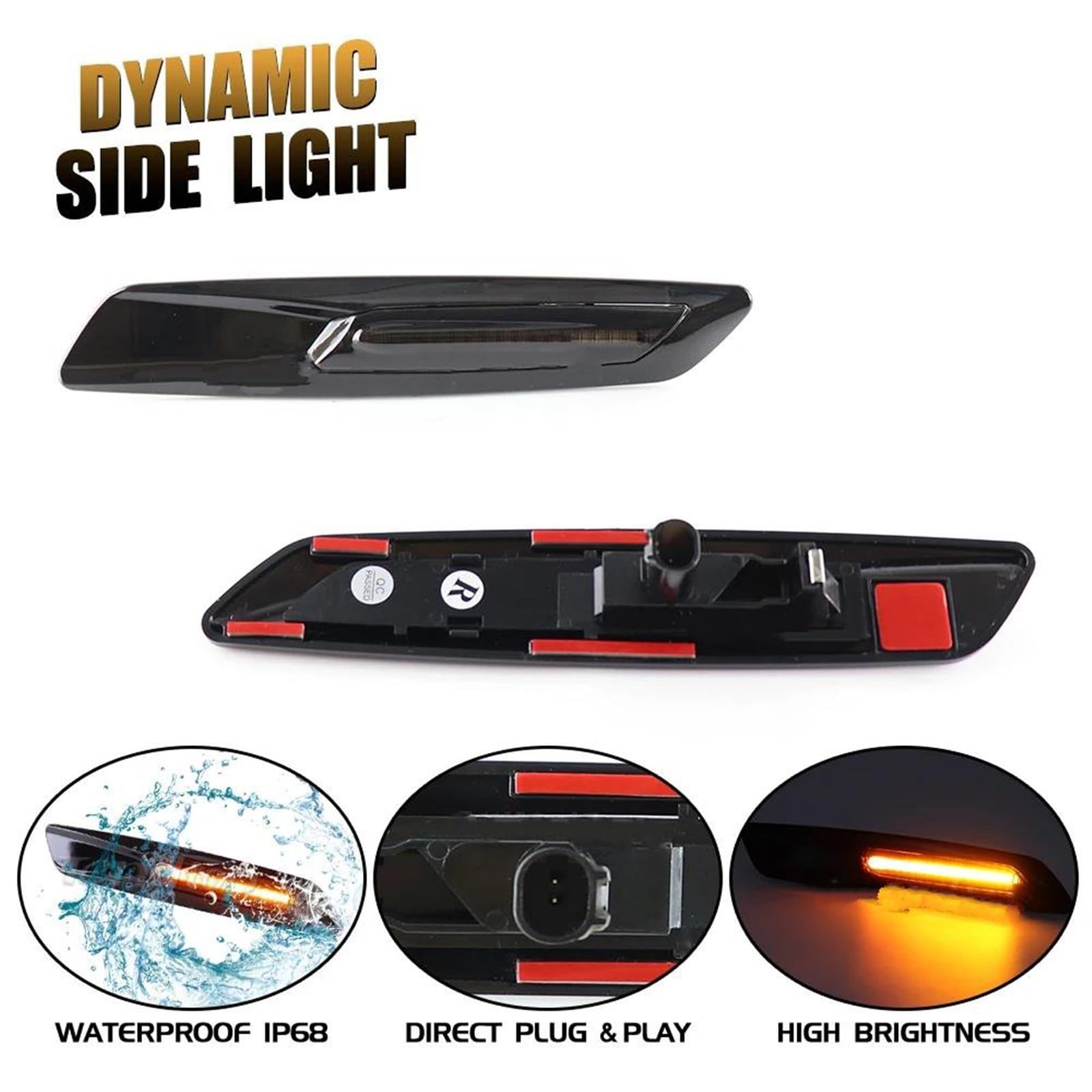 Intermitentes Automóviles Indicador luces intermitentes LED ámbar indicador lateral delantero para 1 3 5 Series F30 E90 E91 E92 E93 E46 E60 E61 E81 E82 E87 E88(Dynamic black)
