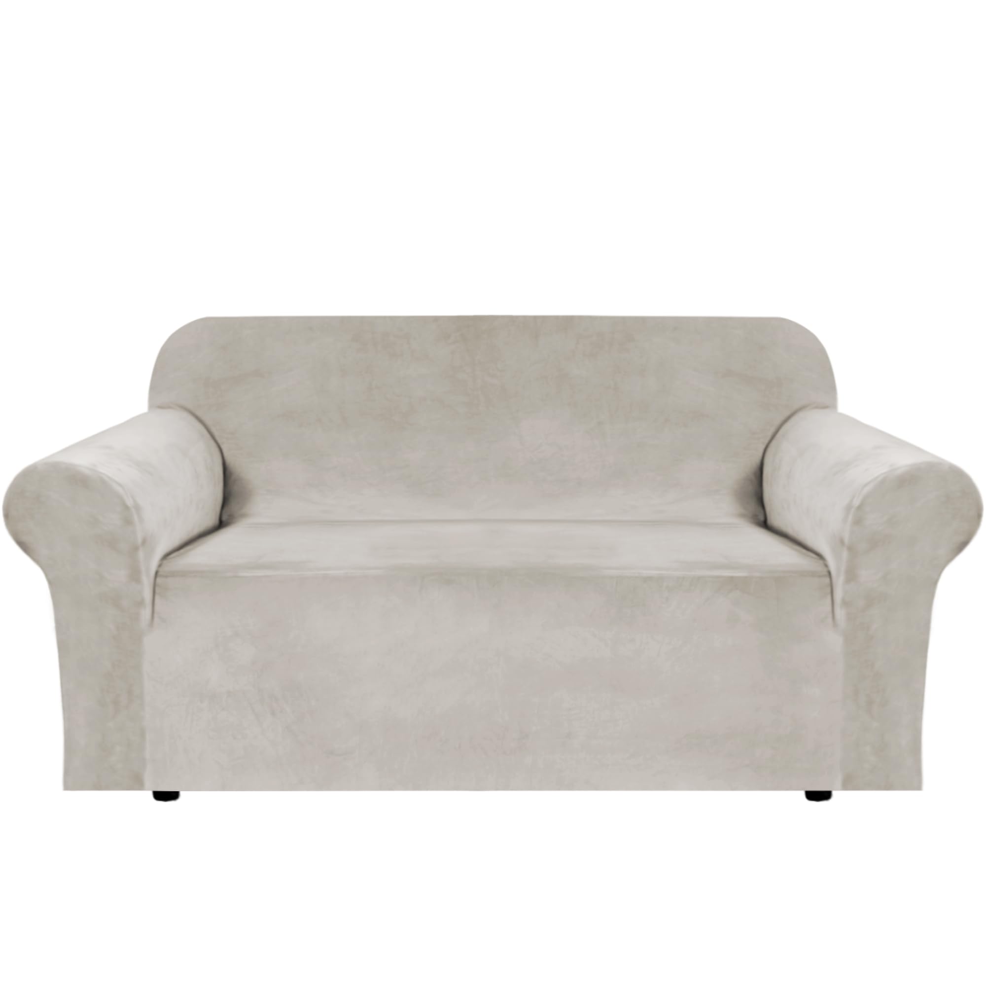 h.versailtex stretch velvet loveseat covers for 2 cushion couch covers for living room sofa covers slipcovers with non slip straps bottom, ultra thick comfy velour (width 58"-72", oatmeal) color coffee