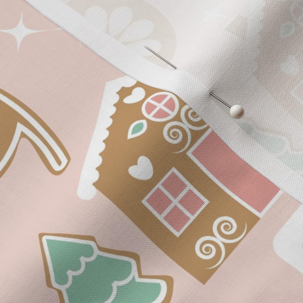 Spoonflower Fabric - Baking Pink Christmas Pastel Gingerbread Holiday Maximalist Printed on Petal Signature Cotton Fabric by The Yard - Sewing Quilting Apparel Crafts Decor