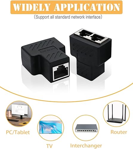 Miniatura 2 de Tuliyet - Divisor Ethernet RJ45 1 a 2, adaptador de acoplador divisor Ethernet, cable Ethernet y divisor de Internet LAN para cable Cat5, Cat5e,