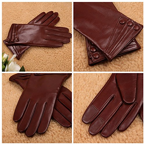 Warmen Women's Touchscreen Texting Driving Winter Warm Nappa Leather Gloves - 6.5 (US Standard size) - Saddle (Touchscreen Function/Cashmere Lining)