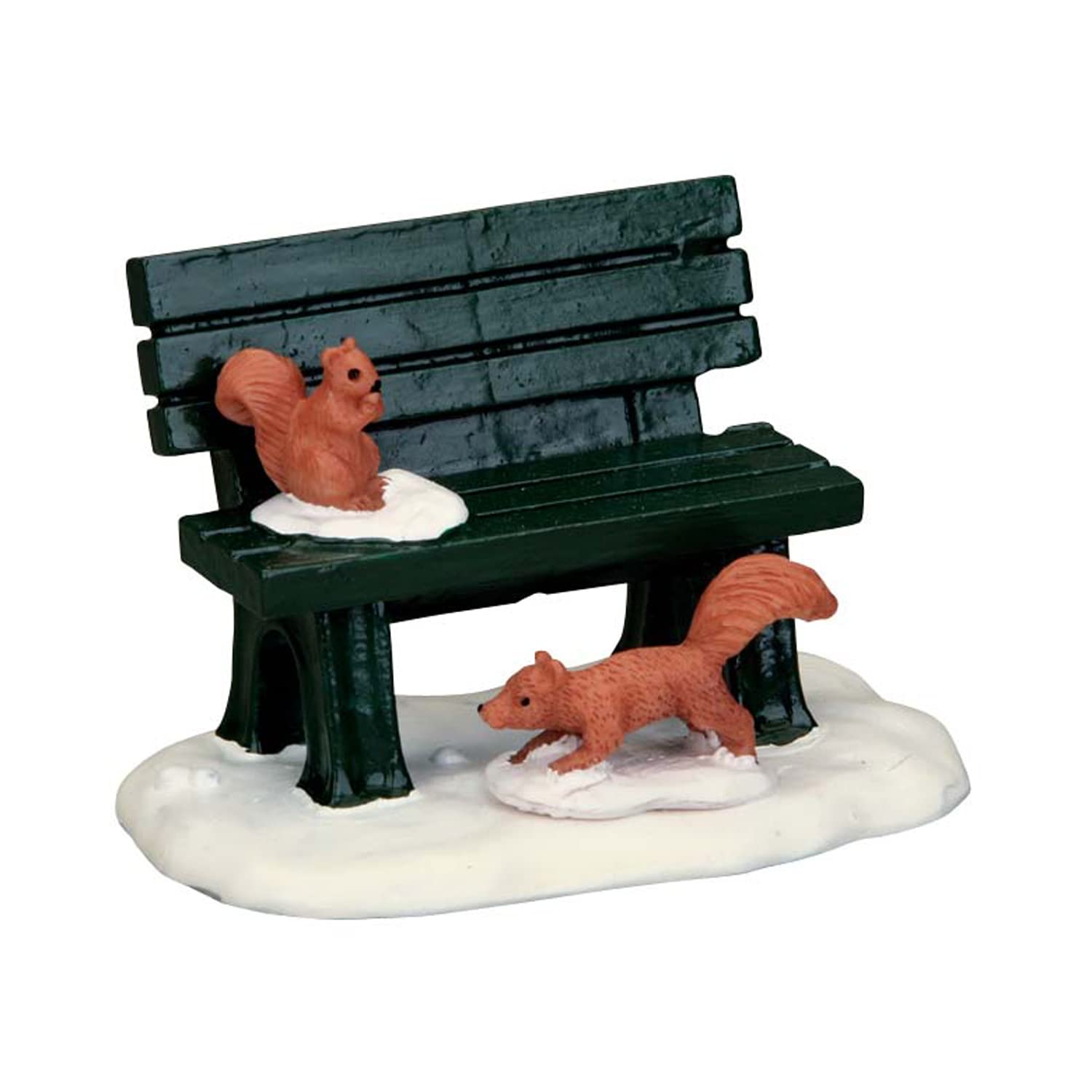 Lemax Park Bench In Winter Figurine - White, Blue - Resin - Tabletop - Christmas, Winter Village