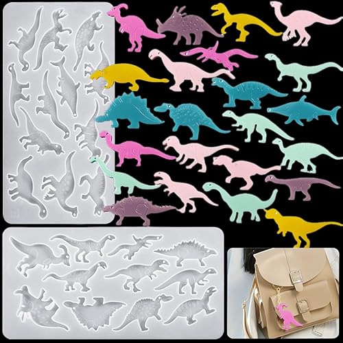 Voyyphixa 23 moldes de resina de dinosaurio, moldes de silicona de animales para llavero de resina epoxi con dijes de agujero, moldes de fundición