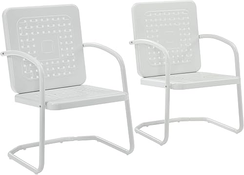 Crosley Furniture Bates - Juego de 2 sillas para exteriores, sillas de patio de metal retro para comedor, porche, terraza, balcón, color blanco