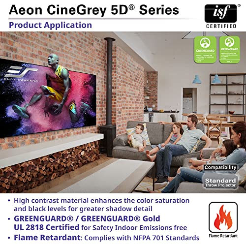 Image of Elite Screens Aeon CineGrey 5D, 165 inch Diag. 16:9, Edge Free Ceiling Light Rejecting and Ambient Light Rejecting (CLR /ALR) Fixed Frame Projection Projector Screen for Movie Home Theater, AR165DHD5