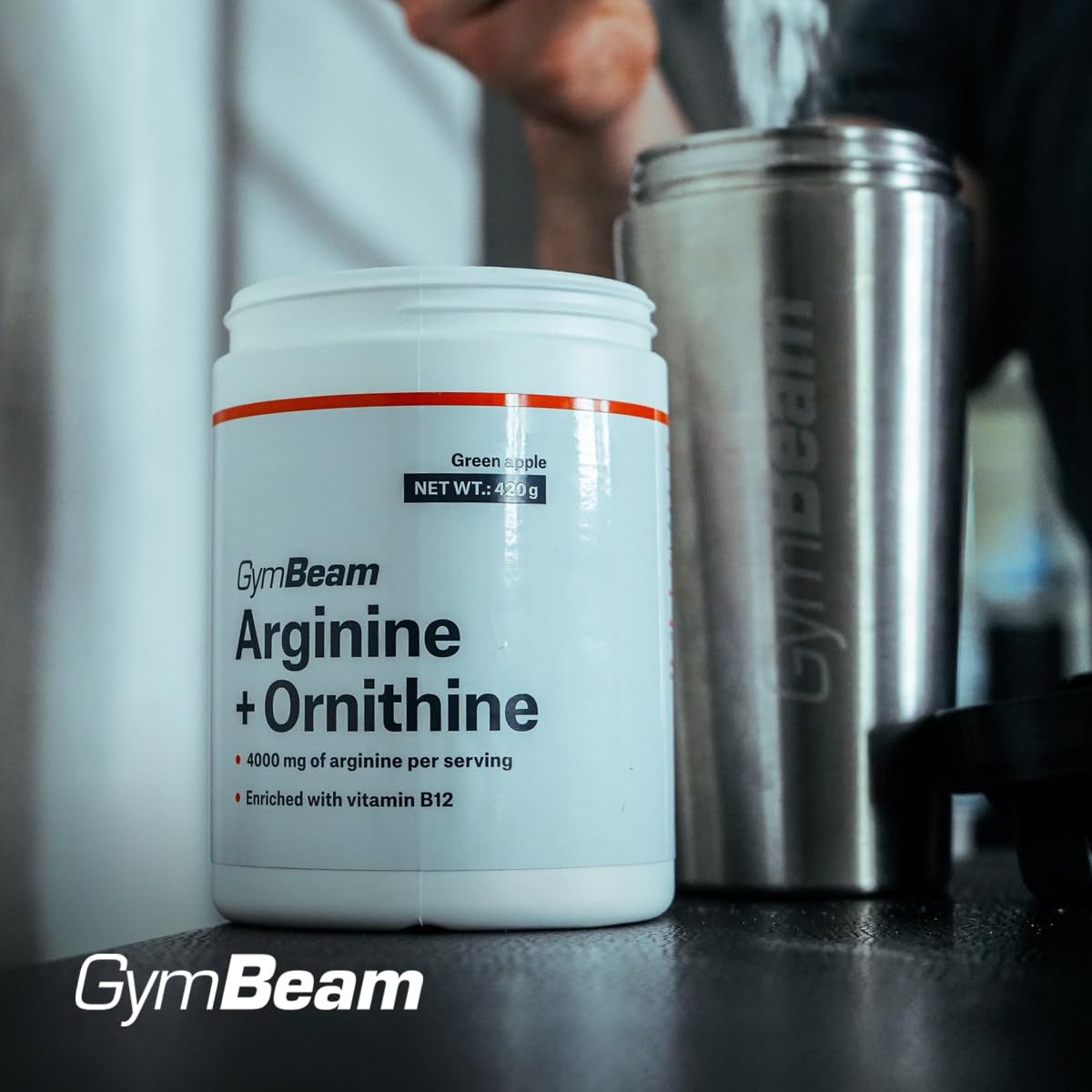 GymBeam L-Arginina + Ornitina, Integratore Funzionale con Vitamina B12, Benefici per Flusso Sanguigno Muscolare, Riduzione della Fatica, per la Salute della Psiche (420 g, Mango-Maracuja)