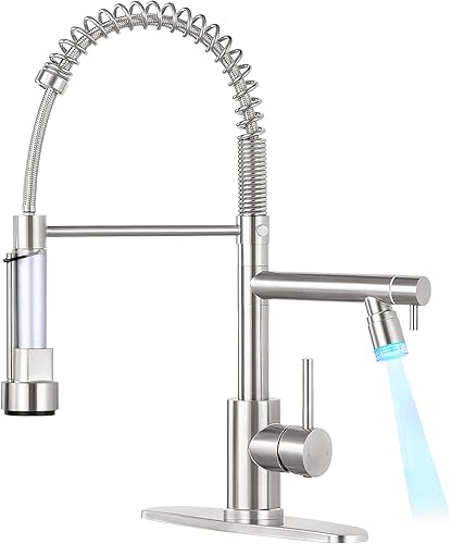 Miniatura 8 de FGKQ Grifos de cocina con rociador extraíble, grifo de cocina negro de una sola manija, grifo comercial de doble cabezal para fregadero de cocina,