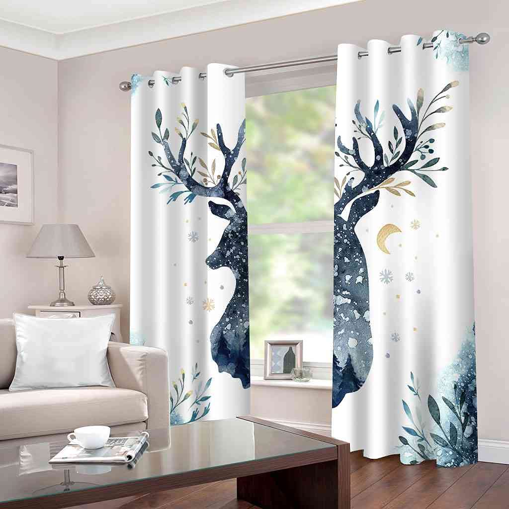 Modernas Cortinas Dormitorio Juvenil Impresión 3D Alces Animales 300x280cm Ojales Cortinas Opacas 2 Piezas para Dormitorio Habitación De Los Niños Cortina Decoración del Salón