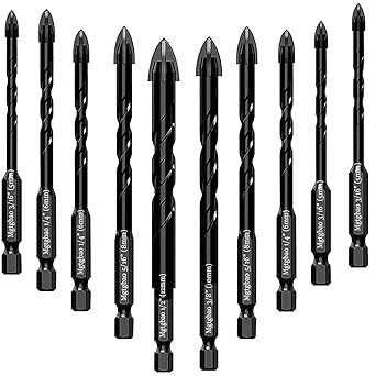 ? New typeMgtgbao Concrete Drill Bit Set, 10pcs Masonry Drill Bits Set Carbide Tip for Glass, Brick, Tile, Concrete, Plastic and Wood with size 3/16 (5mm),1/4 (6mm), 5/16 (8mm) ,3/8 (10mm), 1/2 (12mm).
