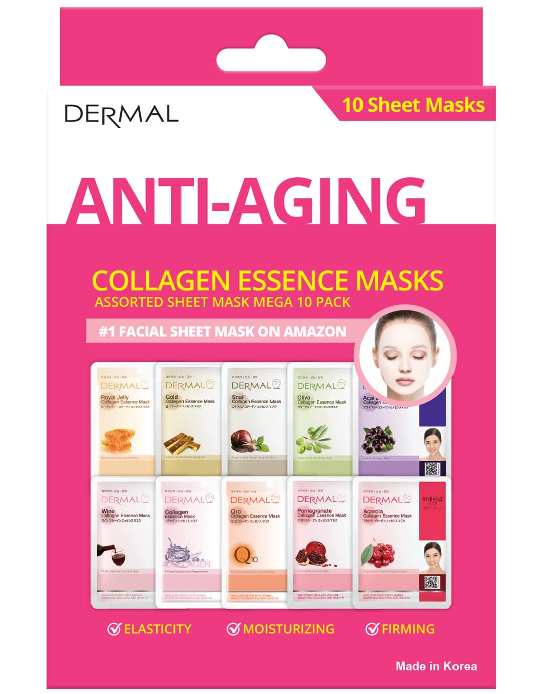 DERMAL AntiAging Collagen Essence Masks Assorted Sheet Mask Mega 10 Pack The