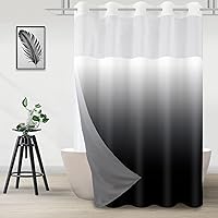 TWLSNCD No Hook Ombre Black Shower Curtain Set with Snap-in Waterproof Liner, Mesh Top Window, 71x74 Hotel Fabric