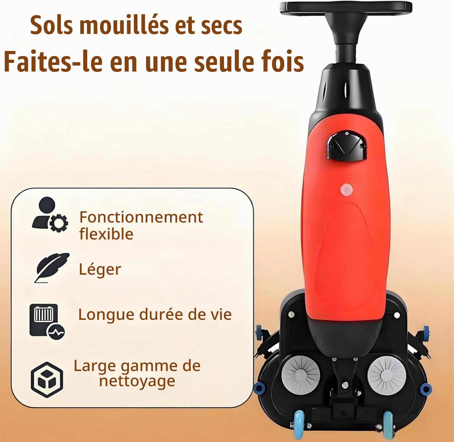 Laveuse Sol Professionnelle Portable, Autolaveuse Électrique Double Brosse, 43cm Largeur Nettoyage, 1200m²/h Capacité, 240 RPM, 360° Rotation pour Domicile Bureau Garages Red