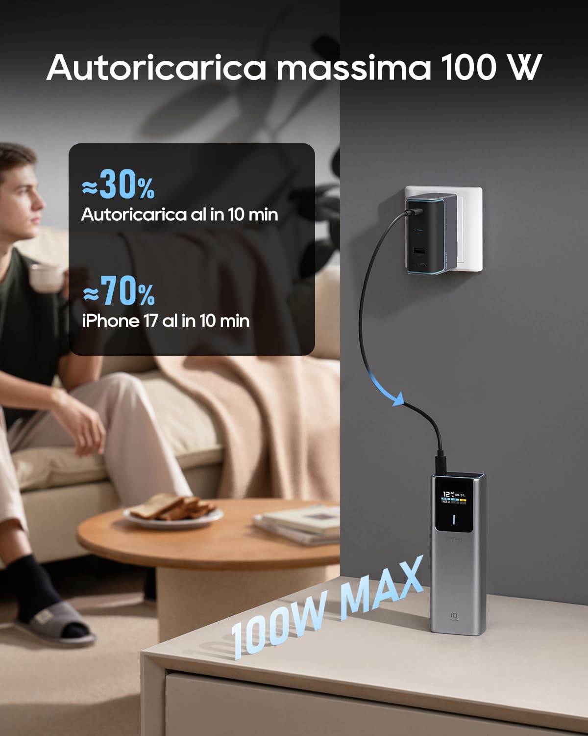 CUKTECH Power Bank 90W 15000mAh, Powerbank conTFTCaricatore portatile Batteria Esterna con Ricarica Rapida a 3 Porte per MacBook Pro, iPhone 17/16/15, Galaxy S26/25/S24