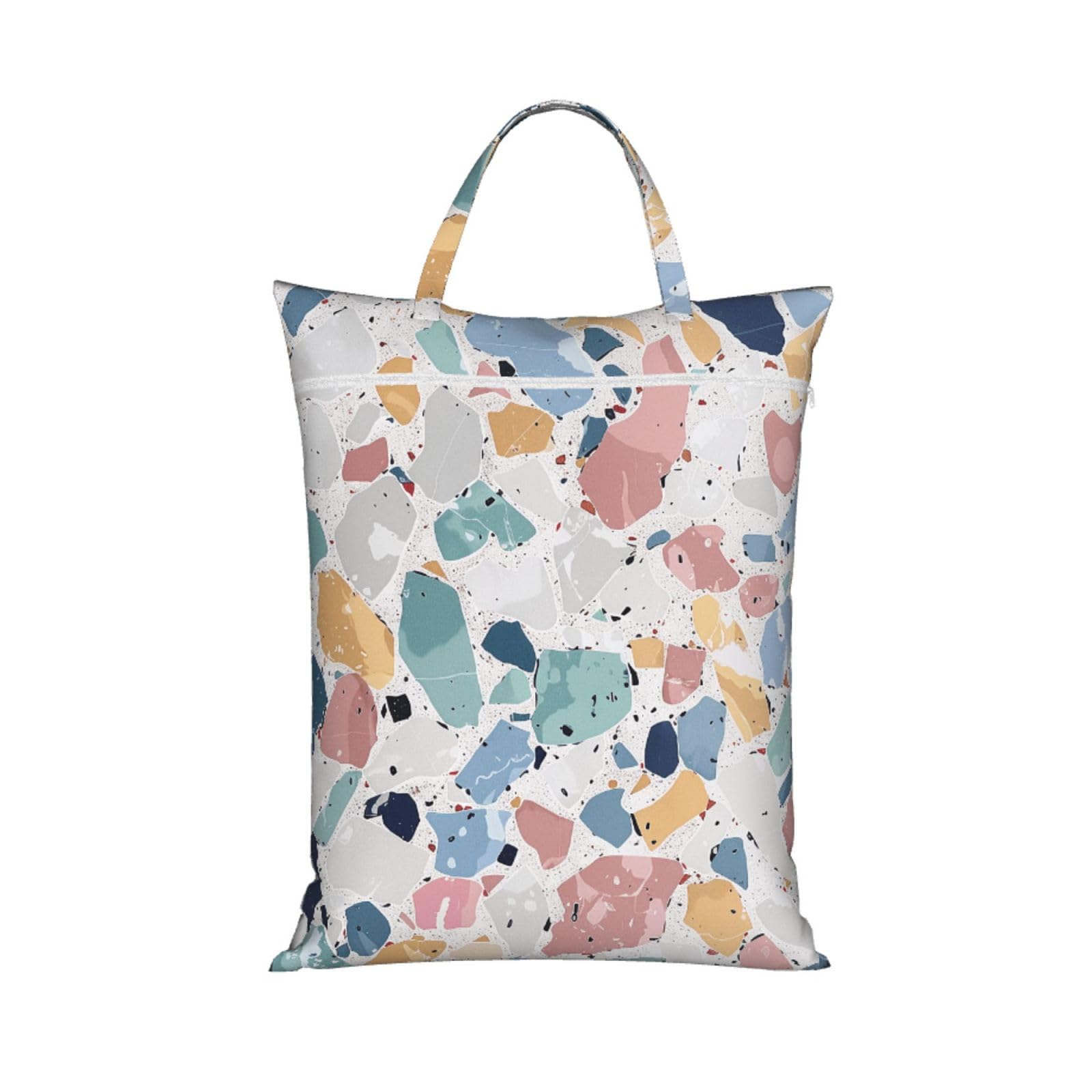 Large Travel Laundry Bags,Terrazzo Marble Pastel Print with Handle Foldable Laundry Bag for Holidays Gym Swimming and Family Trips, 1Pcs