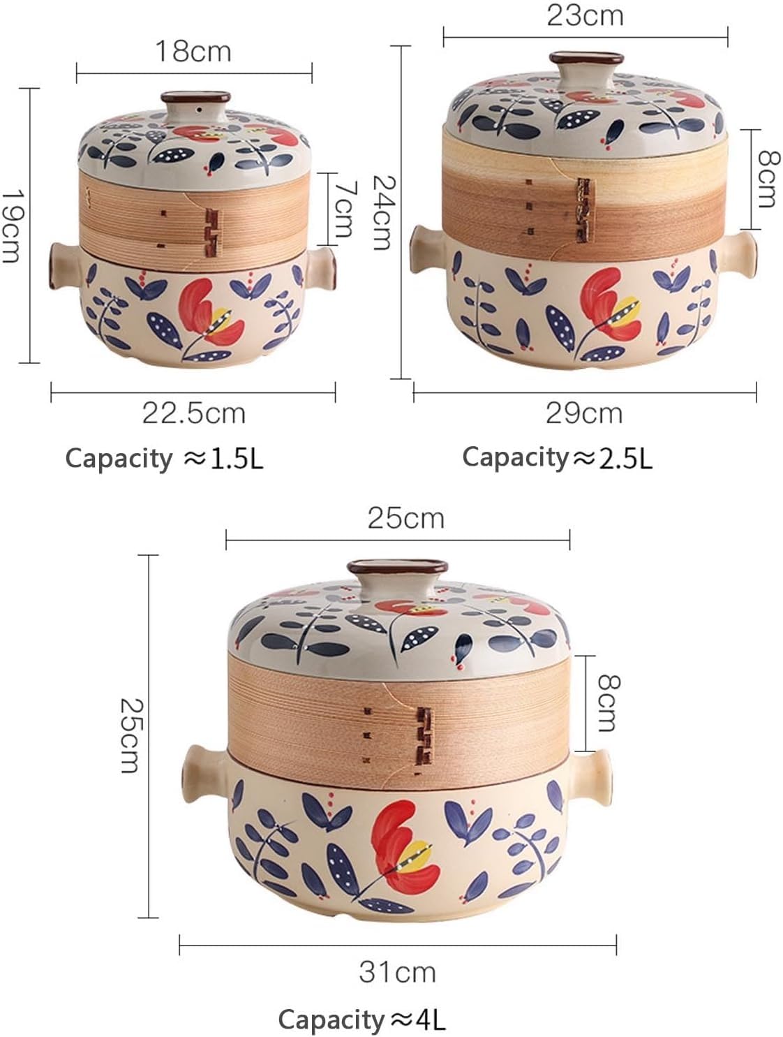 Wielofunkcyjny ceramiczny garnek do zapiekania z bambusowym parowcem, naczynia do gotowania na parze w stylu japońskim do kuchni(4L)
