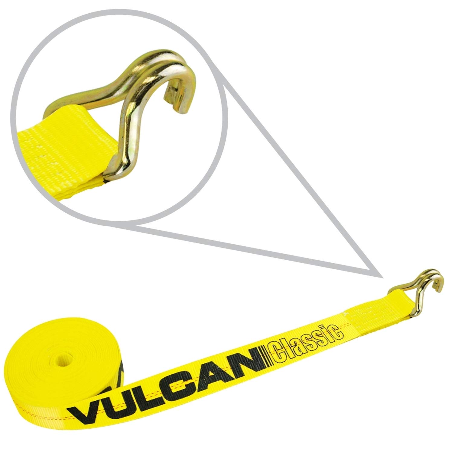 VULCAN Winch Strap with Heavy Wire Hook - 2 Inch x 15 Foot - 4 Pack - High-Viz - 3,300 Pound Safe Working Load