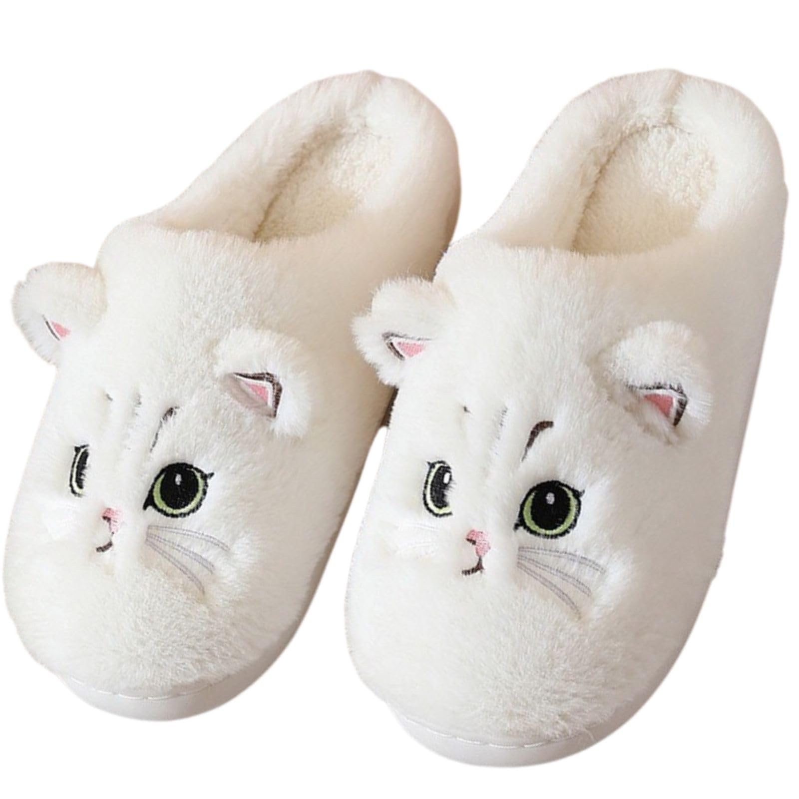 Puimentiua Cat Slippers Women,Animal Slippers,Cat Fluffy Slippers, Preppy Slippers Warm Women Sliders Funny Ladies Home Sliders for Women and Men