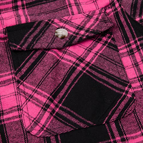 Image of ThCreasa Girls Sherpa Lined Plaid Button Hooded Jacket | Fully Interior Lined, Button Up, Flannel Outer, Family Photo Ready, School To Holiday Events, Fall Winter Shacket With Hood
