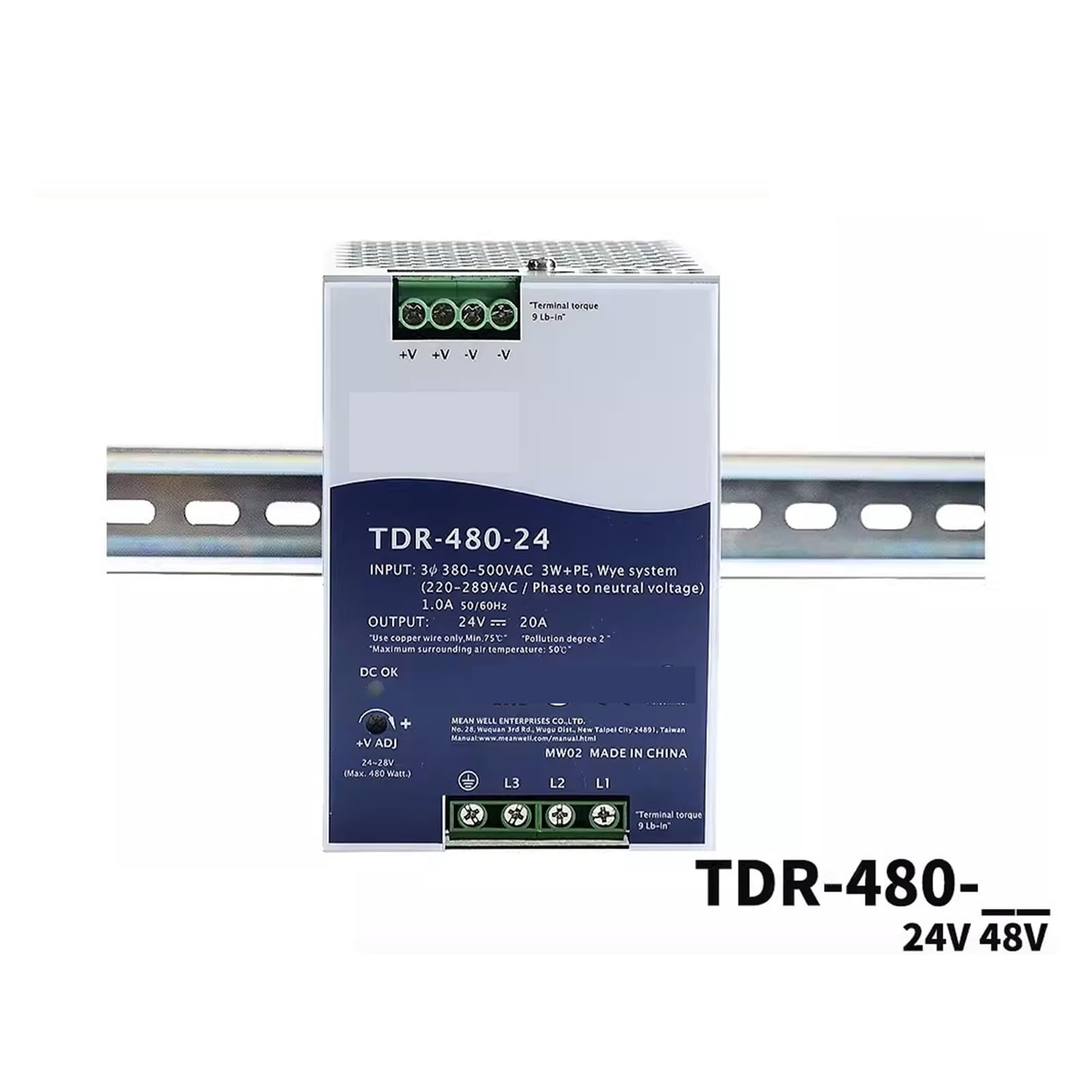 TDR-480 TDR-480-24 24V 20A 480W Three Phase Industrial DIN Rail