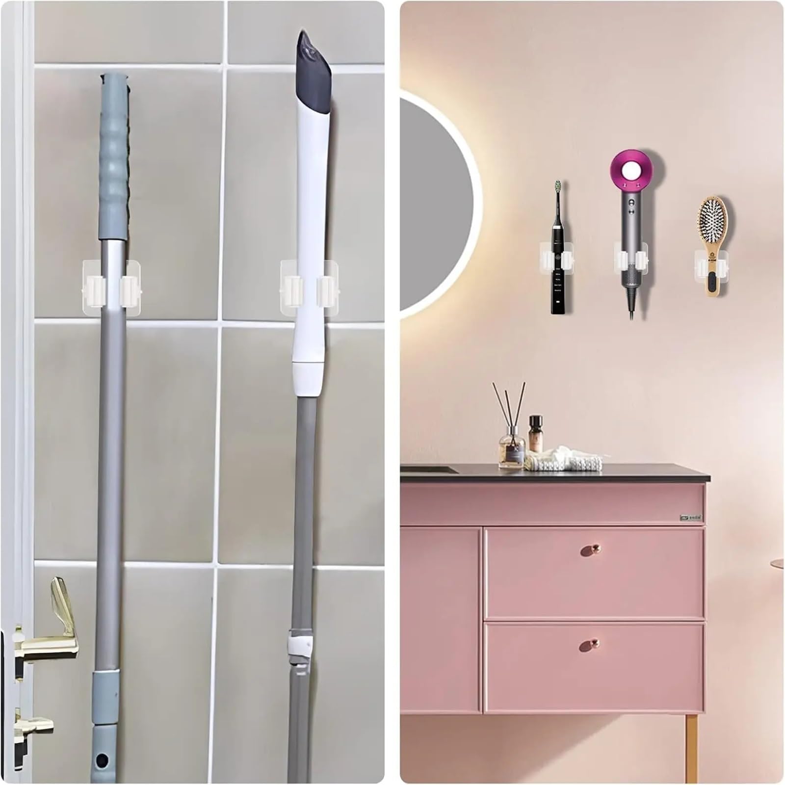 Porta Scope Parete Ganci multiuso Adesivo da parete for appendere lo spazzolone Gancio appendiabiti Cucina Bagno Organizzazione Accessori for l'organizzatore della casa per cucina(White 20pcs)