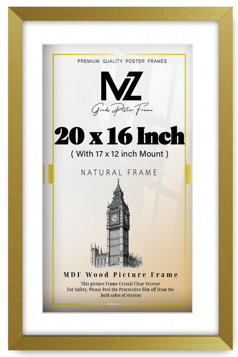 MZ GOODS | Modern 508 x 406.4 mm With 431.8 x 304.8 mm White Mount wood Finish, 20x16 Inch Minimalist Wall Décor (50.8 x 40.64 cm) [ Gold ] — image 1