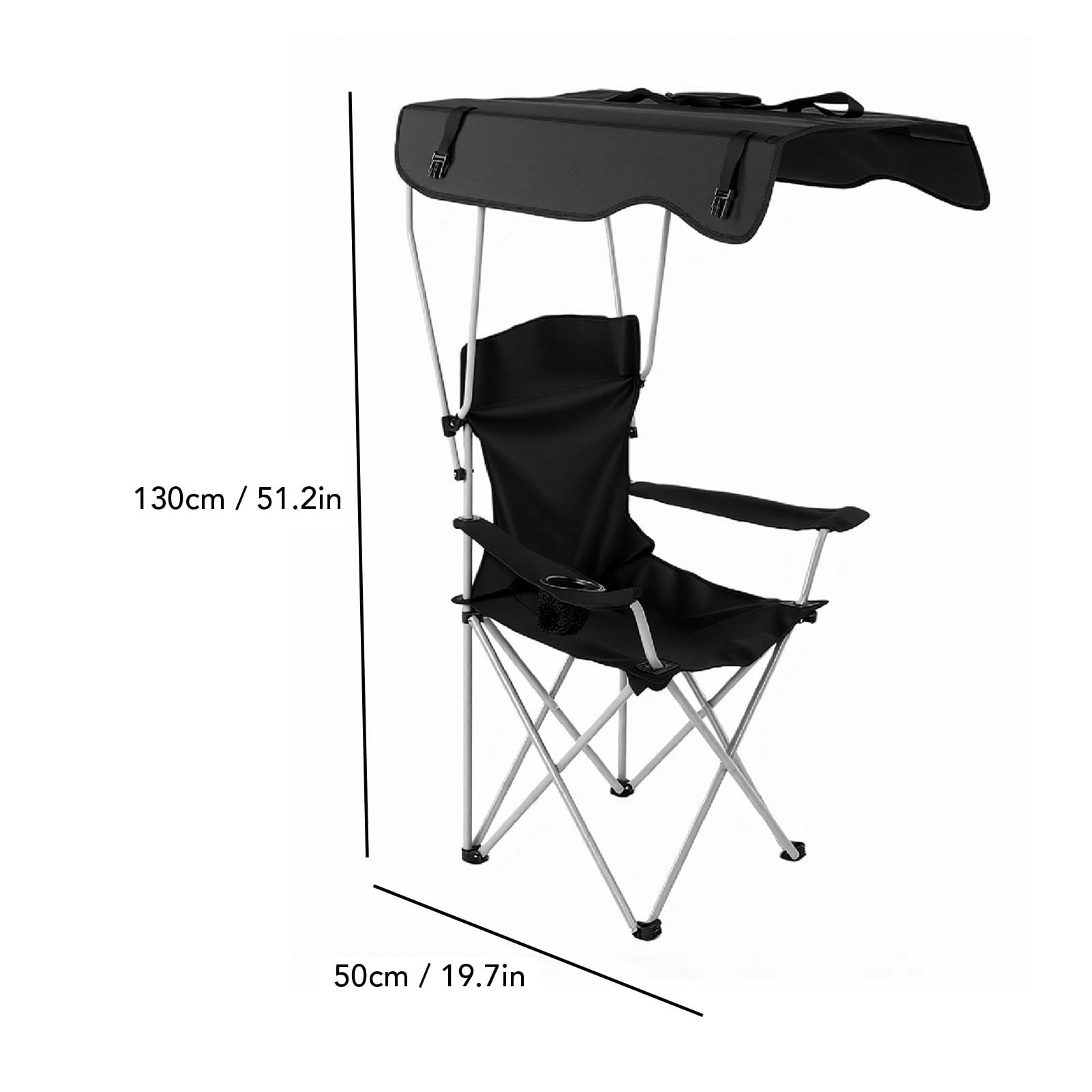 Generic Przenośne Krzesło Kempingowe z Regulowanym Baldachimem Przeciwsłonecznym Ergonomiczny Komfort do Wędkowania na Plaży Czarna Stal Wysokowęglowa 39x6,2x6,2 Cala