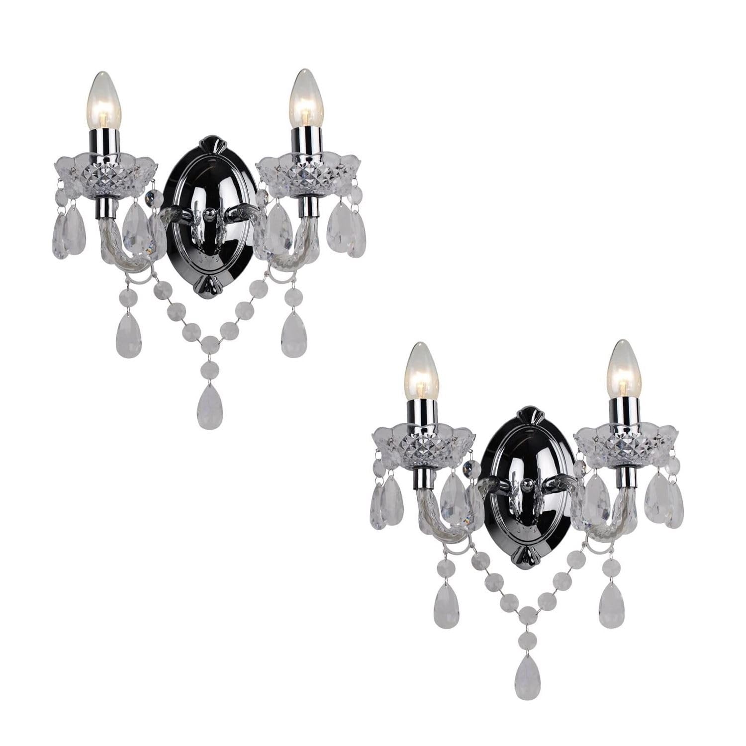 First Choice Lighting Clear Acrylic & Chrome Marie Therese Wall Light - Set of 2