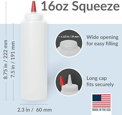 Miniatura 2 de Pinnacle Mercantile Botellas de plástico para condimentos con tapa de punta roja de 16 onzas, juego de 21 unidades de boca ancha