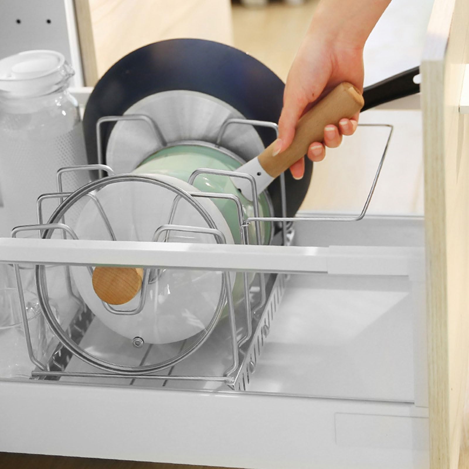 Erweiterbarer Stahl-Topfdeckelhalter, Upgrades für multifunktionale Küchenorganisation, einfache Halterungen und platzsparende Nutzung