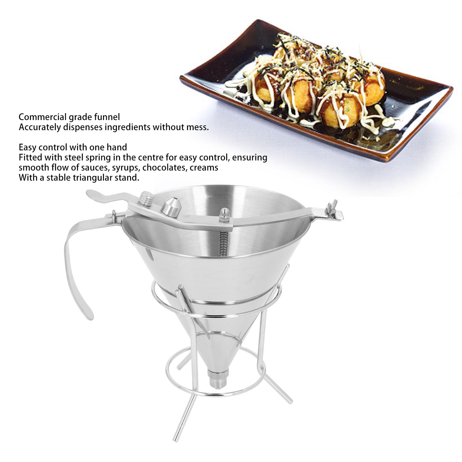 Dispenser per pancake in acciaio inossidabile Imbuto da kucina a pistone Imbuto per dolciumi con supporto Utensile da forno per cupcake, waffle, preparati per muffin, crepes,