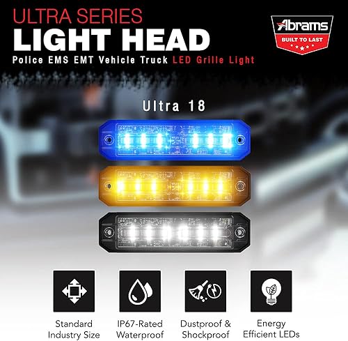 Miniatura 2 de Abrams Serie Ultra Tricolor RojoAzulÁmbar 72W - 18 LED Clase SAE 1 3 modos seleccionables Policía Bomberos EMS EMT Vehículo de seguridad, camión,