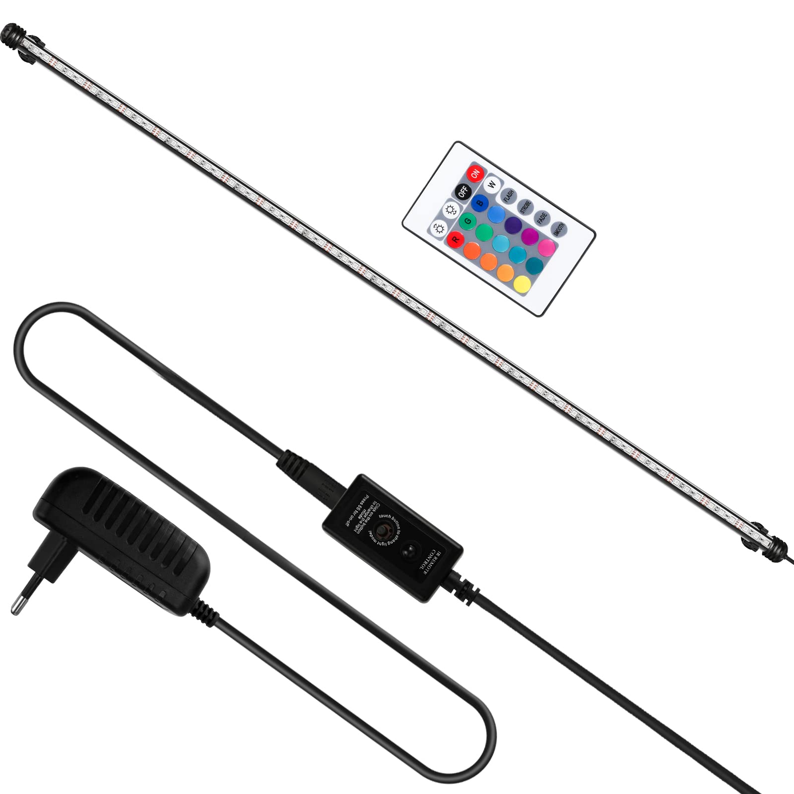 Yakimz LED Acuario de iluminación, 11W Acuario de luz RGB con temporizador, IP67 a prueba de agua, Universal Fit Lámpara de acuario regulable, para el tanque de peces, plantas de acuario, EU Plug